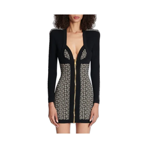 Balmain Monogrammed Bodycon Knitted Dress