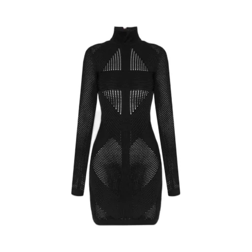 Balmain Back Zipped Turtleneck Mini Dress