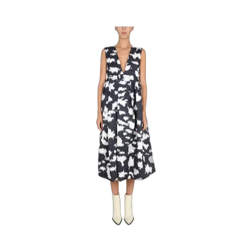 Logo Deep V-Neck Dress