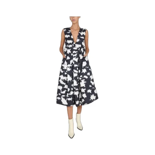 Logo Deep V-Neck Dress