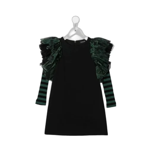 Contrasting Ruffled-Detailing Sleeve Dress