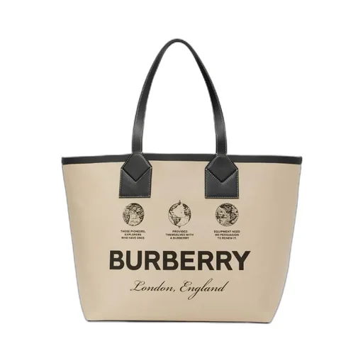 Burberry Logo Printed Large London Tote Bag