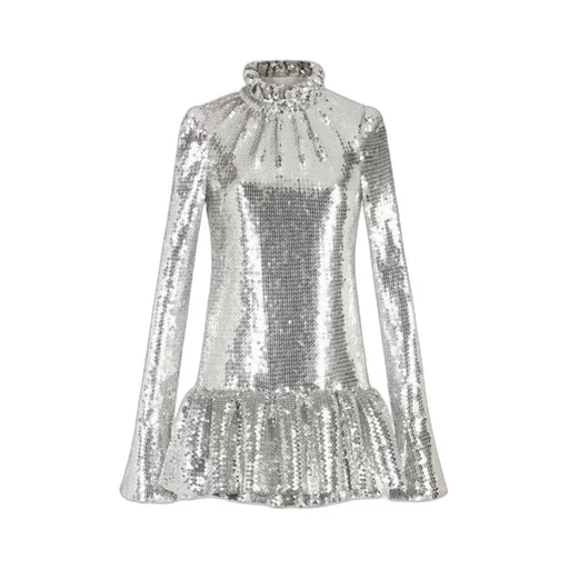 Paco Rabanne Sequined Long-Sleeved Ruffled Mini Dress