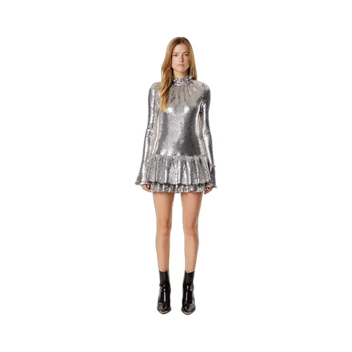 Paco Rabanne Sequined Long-Sleeved Ruffled Mini Dress