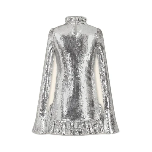 Paco Rabanne Sequined Long-Sleeved Ruffled Mini Dress