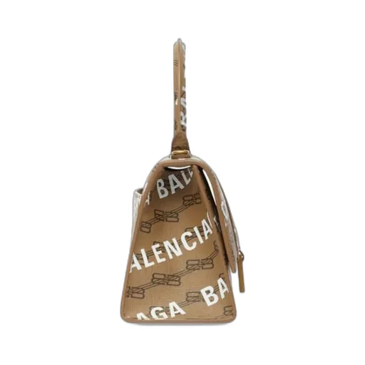 Hourglass Small Handbag Bb Monogram Coated Canvas And Allover Logo In Beige