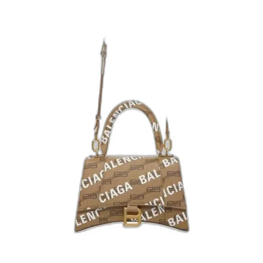 Hourglass Small Handbag Bb Monogram Coated Canvas And Allover Logo In Beige