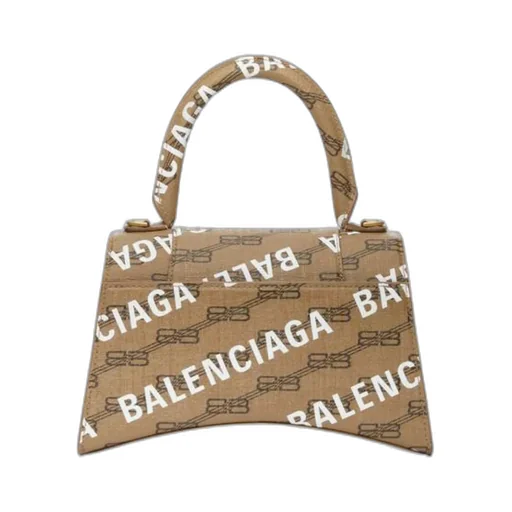 Hourglass Small Handbag Bb Monogram Coated Canvas And Allover Logo In Beige