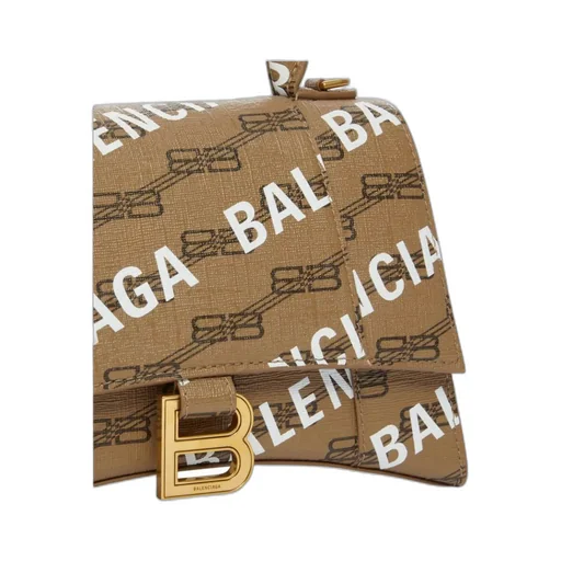 Hourglass Small Handbag Bb Monogram Coated Canvas And Allover Logo In Beige