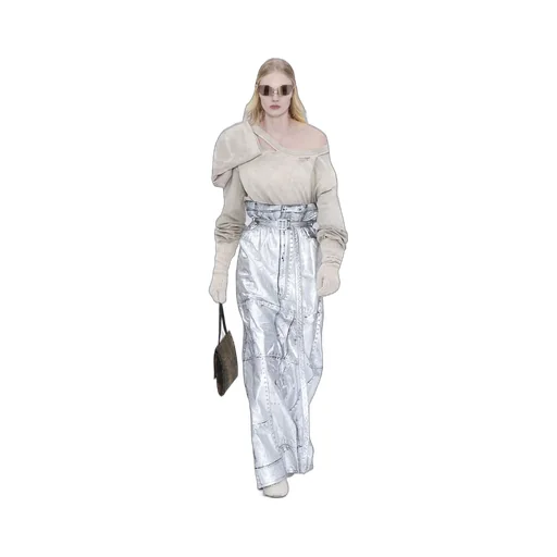 Metallic Paperbag-Waist Maxi Skirt