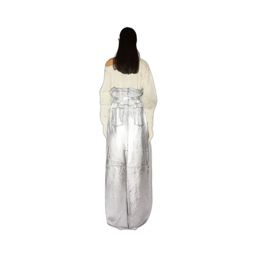 Metallic Paperbag-Waist Maxi Skirt