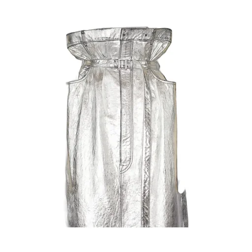Metallic Paperbag-Waist Maxi Skirt