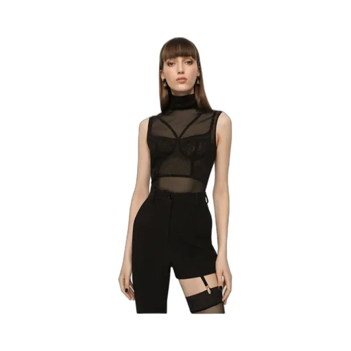 Dolce & Gabbana Tulle Turtle-Neck Sleeveless Top