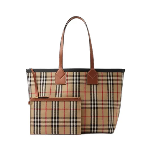 Burberry All-Over Tartan Print Medium Tote Bag