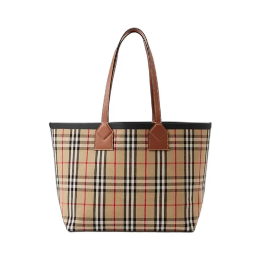 Burberry All-Over Tartan Print Medium Tote Bag