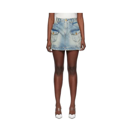 Balmain Western High-Waist A-Line Denim Mini Skirt
