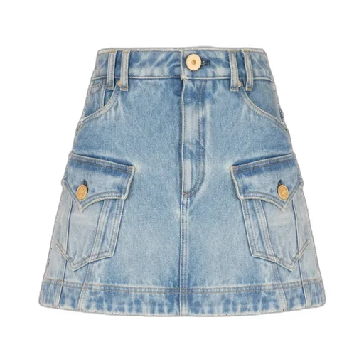Balmain Western High-Waist A-Line Denim Mini Skirt