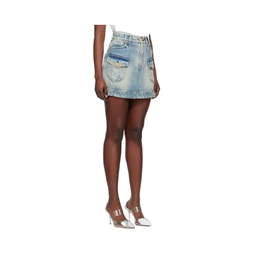 Balmain Western High-Waist A-Line Denim Mini Skirt