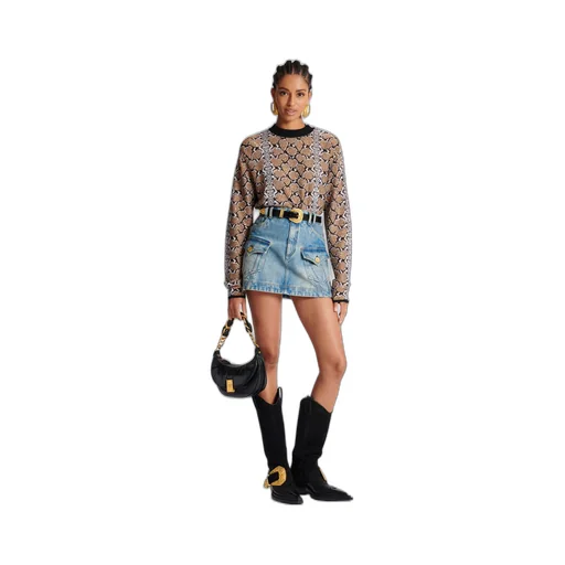 Balmain Western High-Waist A-Line Denim Mini Skirt