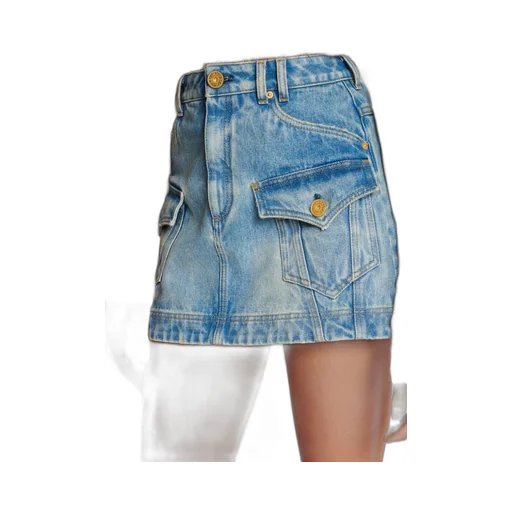 Balmain Western High-Waist A-Line Denim Mini Skirt