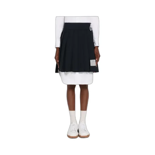Pleated Drop-Hem Mini Skirt