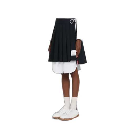 Pleated Drop-Hem Mini Skirt