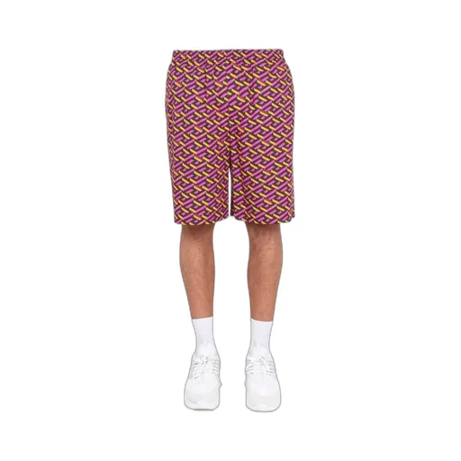 Versace Allover Greca Pattern Straight Leg Shorts