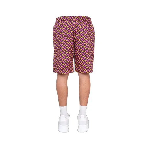 Versace Allover Greca Pattern Straight Leg Shorts