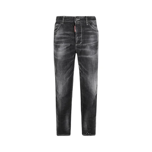 Crease-Effect Logo-Patch Cropped Jeans
