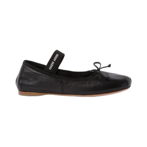 Miu Miu Logo-Printed Bow Detailed Ballerina Shoes