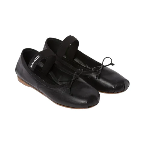 Miu Miu Logo-Printed Bow Detailed Ballerina Shoes