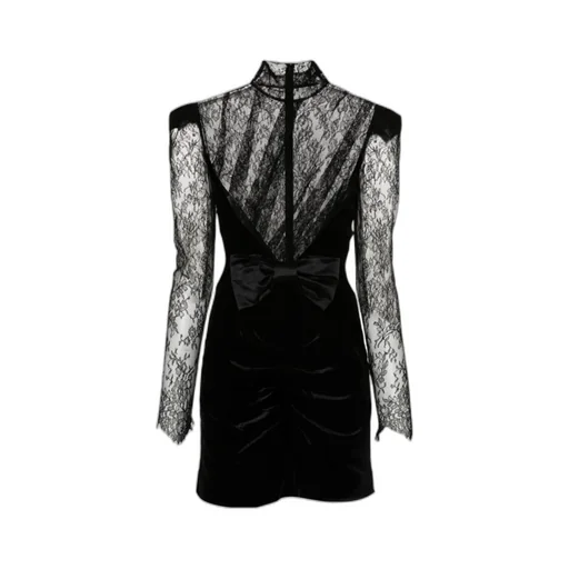 Alessandra Rich Bow-Detailed Velvet Lace Mini Dress