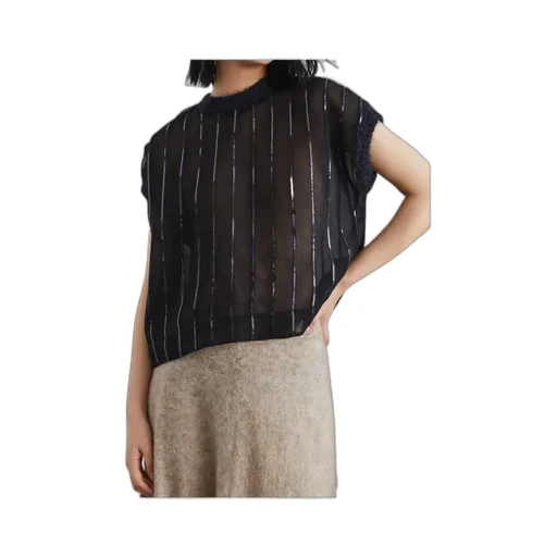 Sequin-Embellished Striped Silk T-Shirt