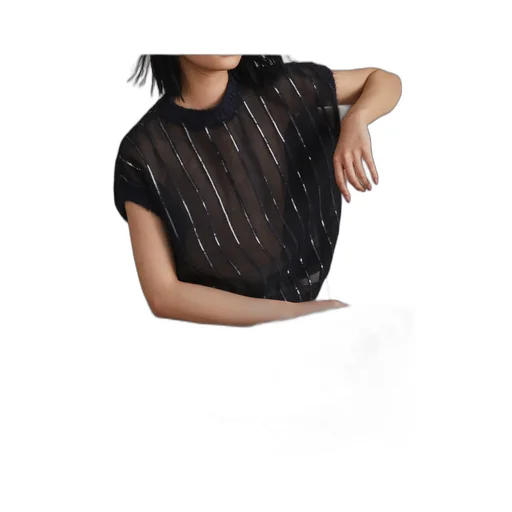 Sequin-Embellished Striped Silk T-Shirt