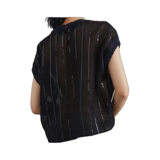 Sequin-Embellished Striped Silk T-Shirt