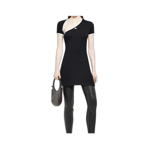 CourrÈGes Asymmetric-Neck Contrasted Trim Mini Dress