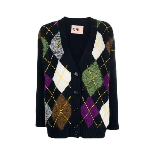 Plan C Argyle Knit Cardigan