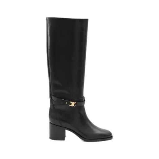 Celine Garance Triomphe Strap High Boot In Calfskin
