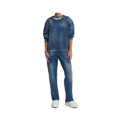 Barrow Logo Printed Crewneck Denim Sweatshirt