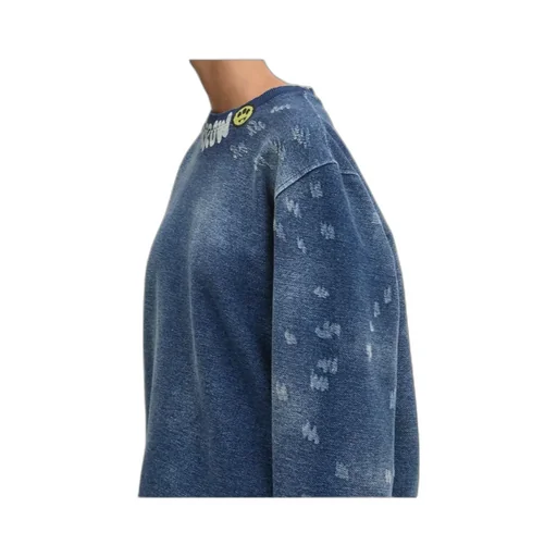 Barrow Logo Printed Crewneck Denim Sweatshirt
