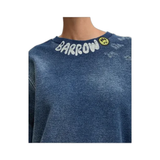 Barrow Logo Printed Crewneck Denim Sweatshirt