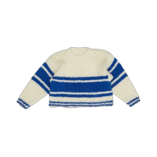 Striped Crew Neck Sweater In Chunky Mohair And Wool