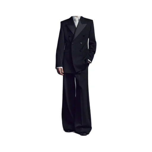 Wide-Leg Tuxedo Pants In Grain De Poudre