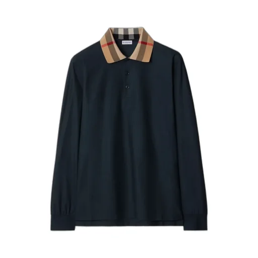 Burberry Checked Collar Long Sleeved Polo Shirt