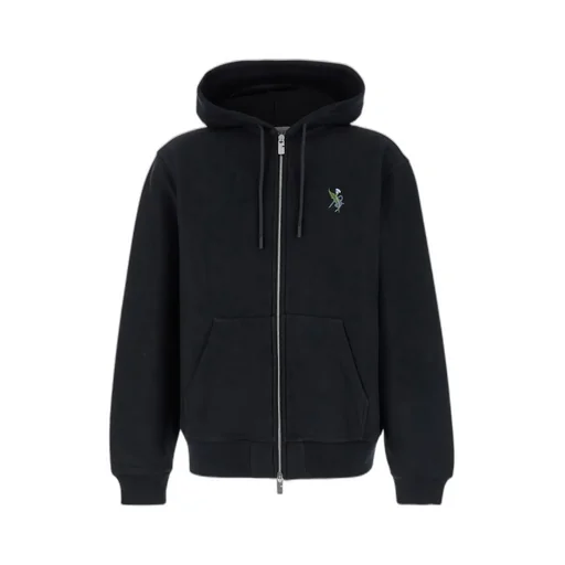 Burberry Logo Embroidered Zip-Up Drawstring Hoodie