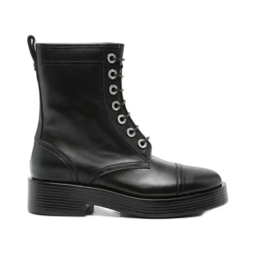 Casadei Round Toe Zipped Lace-Up Boots