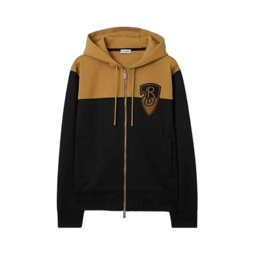 Burberry B Shield Jersey Zip-Up Drawstring Hoodie