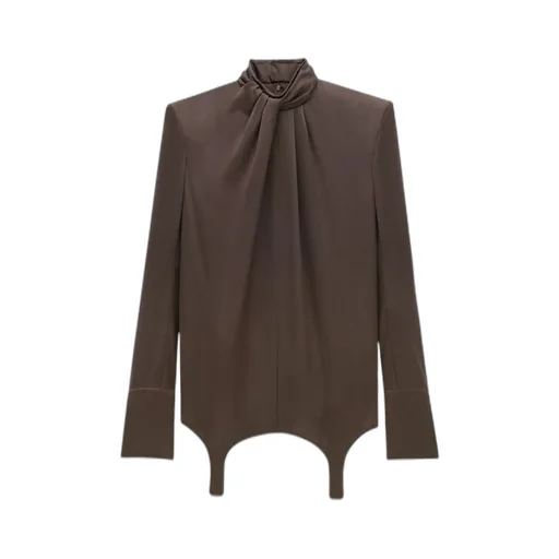 Saint Laurent Twist-Neck Garter Blouse