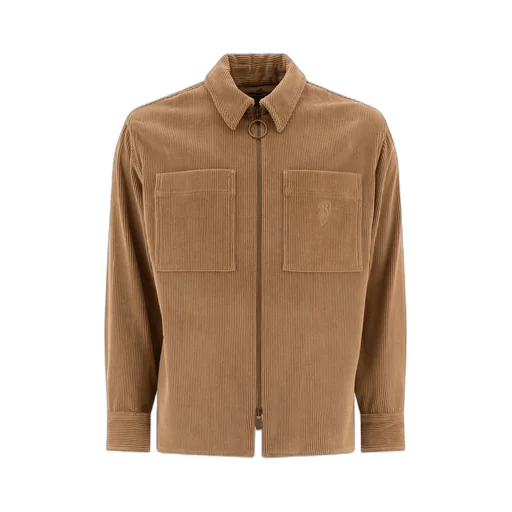 Burberry Logo Embroidered Zipped Corduroy Overshirt
