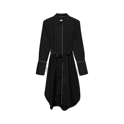 Check Trim Stretch Cotton Shirt Dress